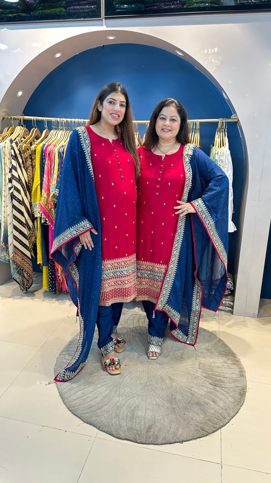 Embroidered silk 3 pc suit