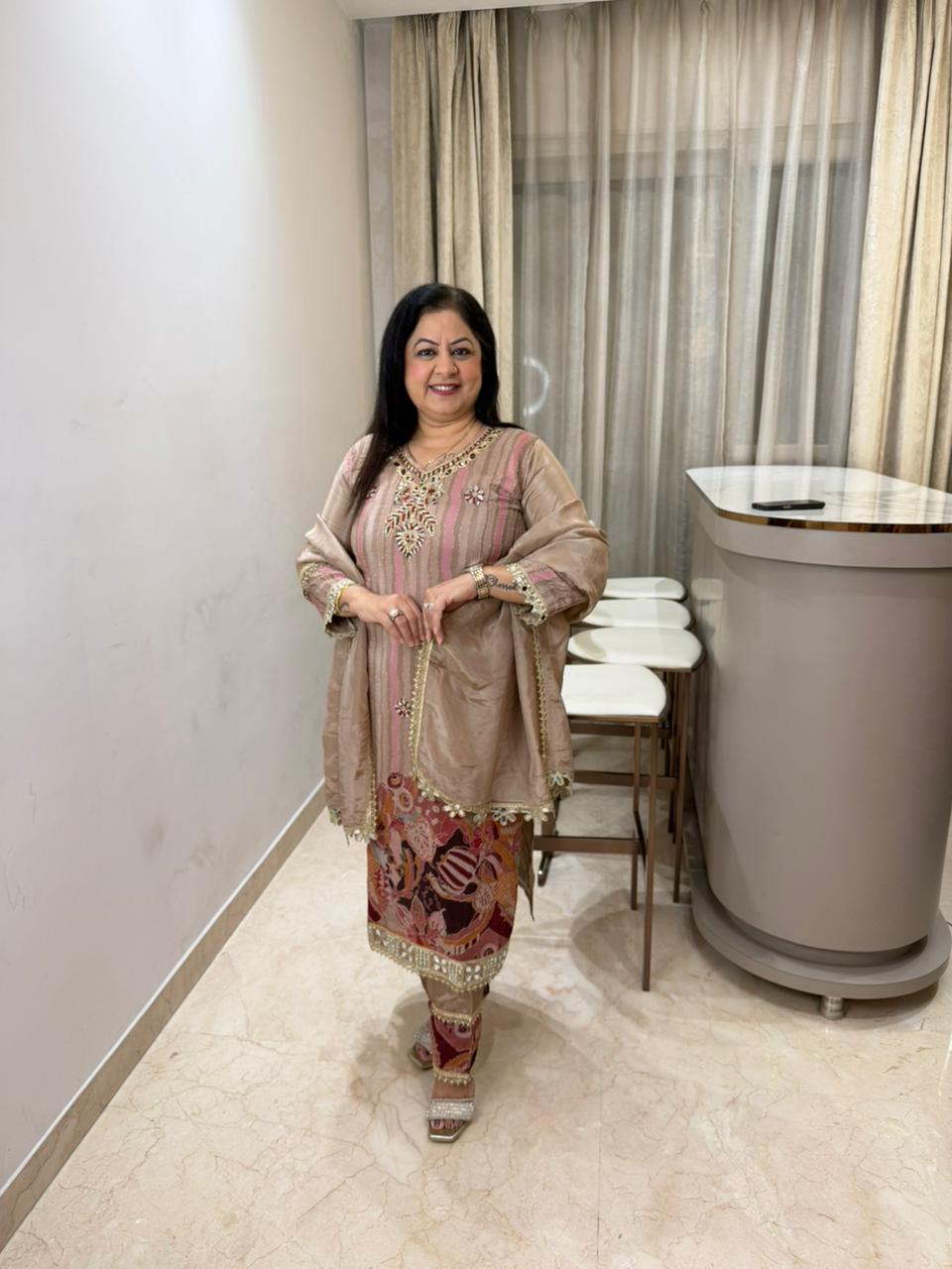 Digital crepe 3 pc suit with handwork with organza dupatta