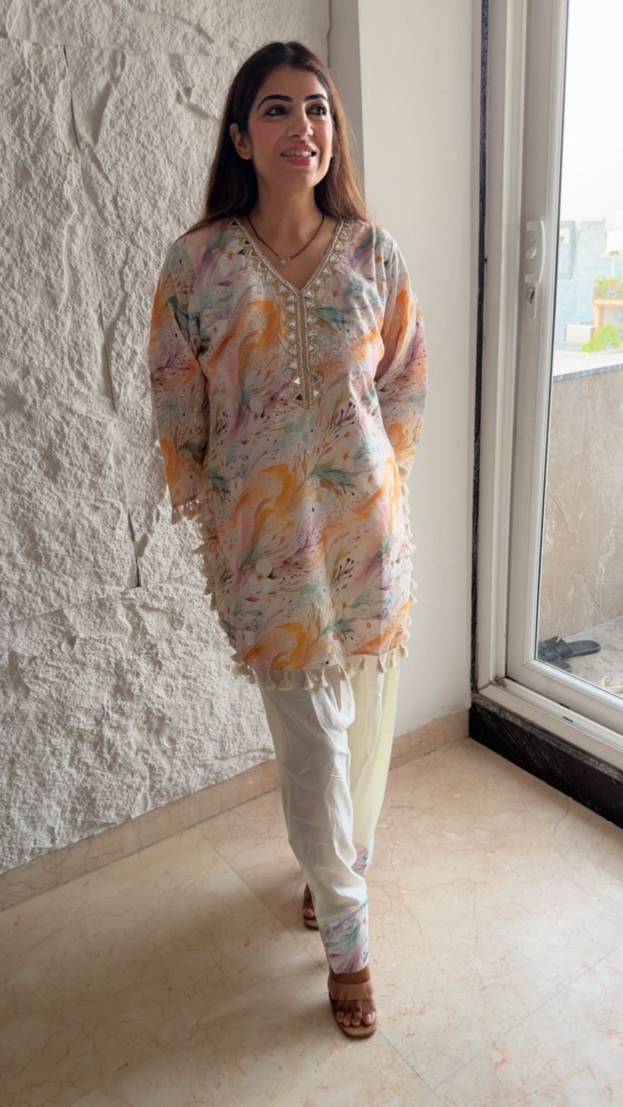 Schiffli cottom shirt with rayon cotton farshi salwar set