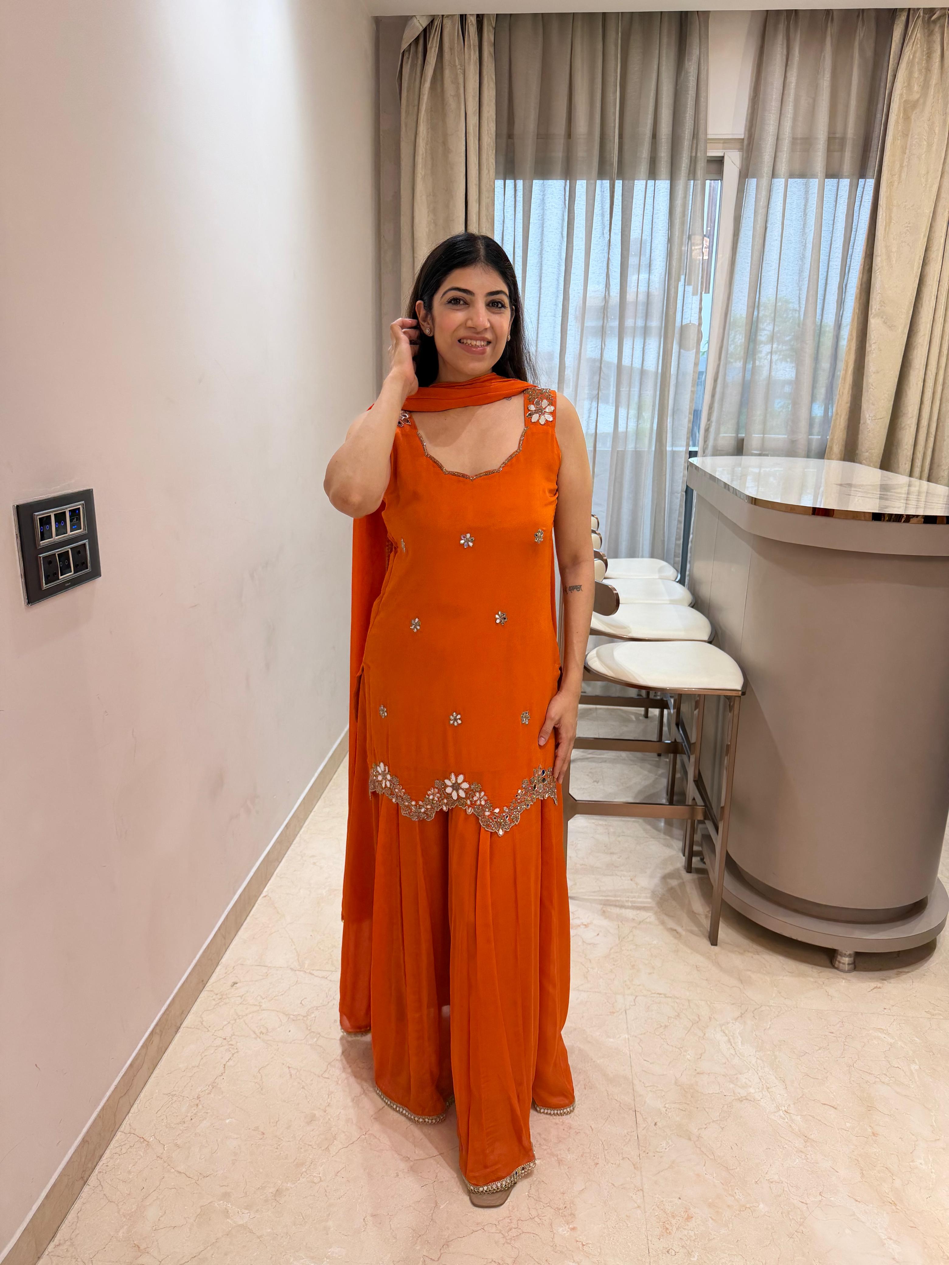 Viscose georgette 3,peice sarara set & all original mirror work