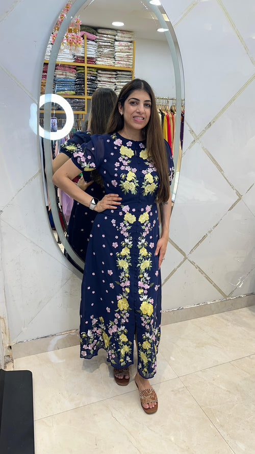 Georgette fabric long dress with embroidery