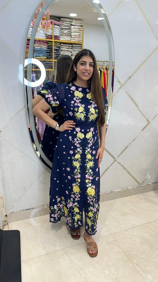 Georgette fabric long dress with embroidery