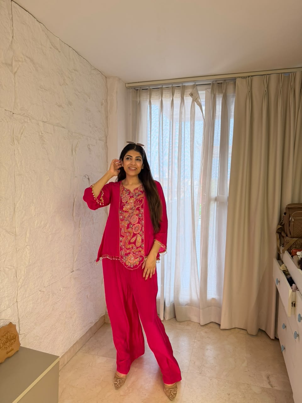 Crepe fabric indo-western 2,pc set in top all handwork & inside pure cotton lining