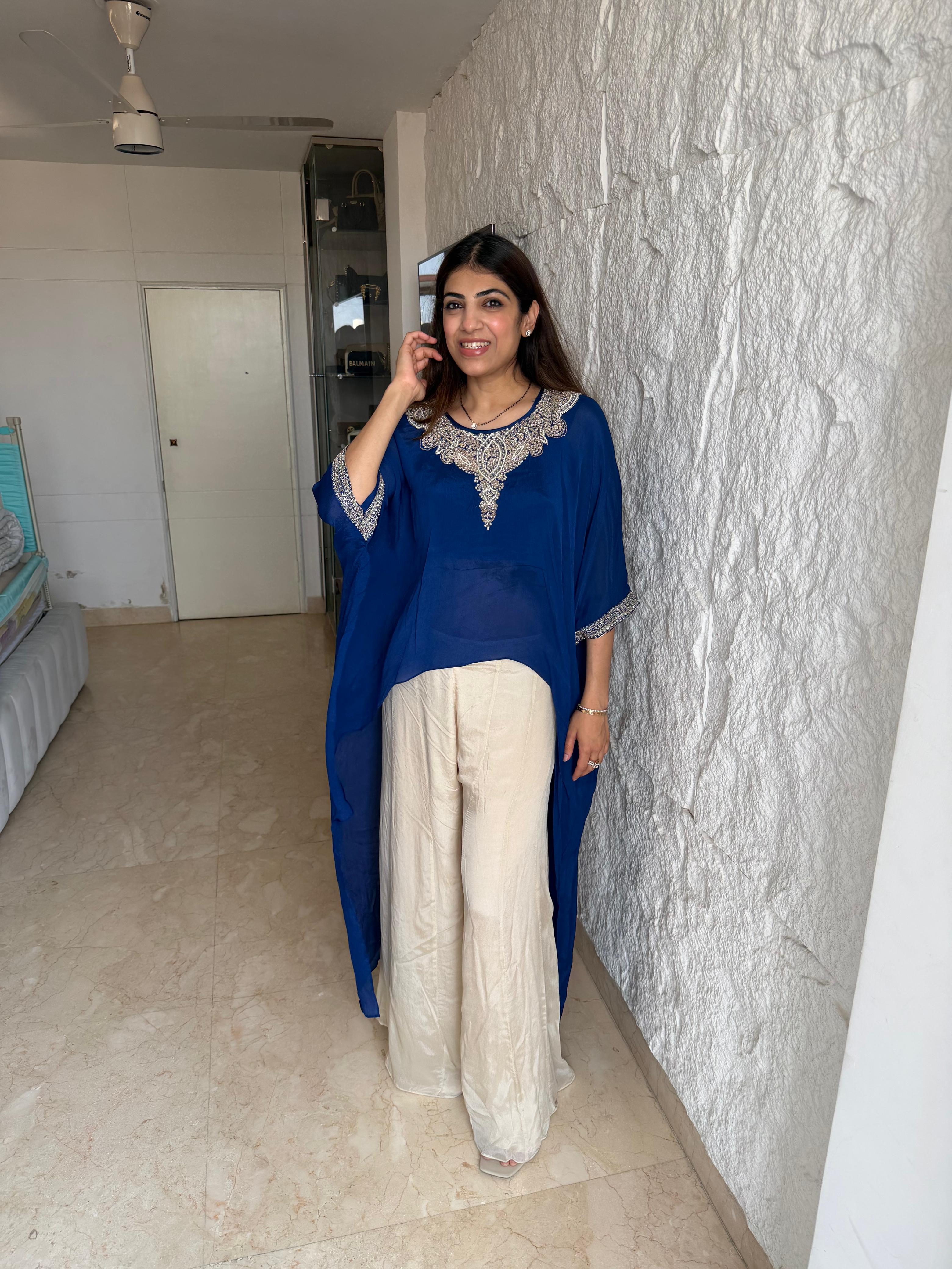 Pure Chinon indo-western 3 piece set with all  handwork neck & sleeves