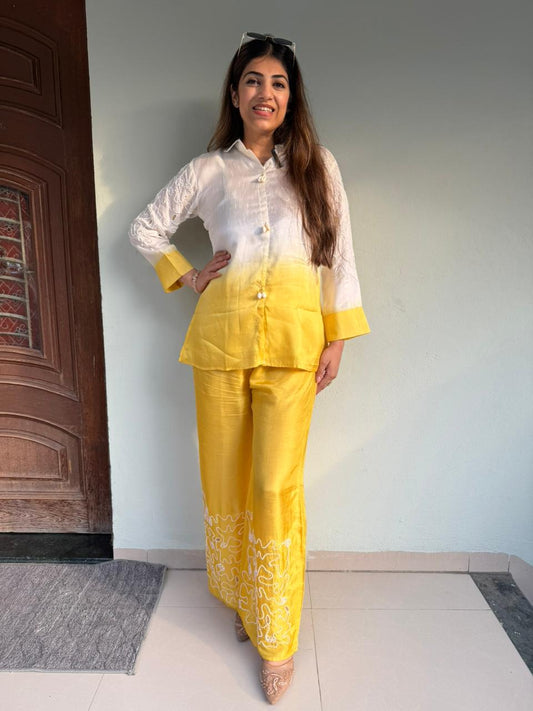 Pure muslin silk 2pc,co-ord set inside-cotton lining with handwork