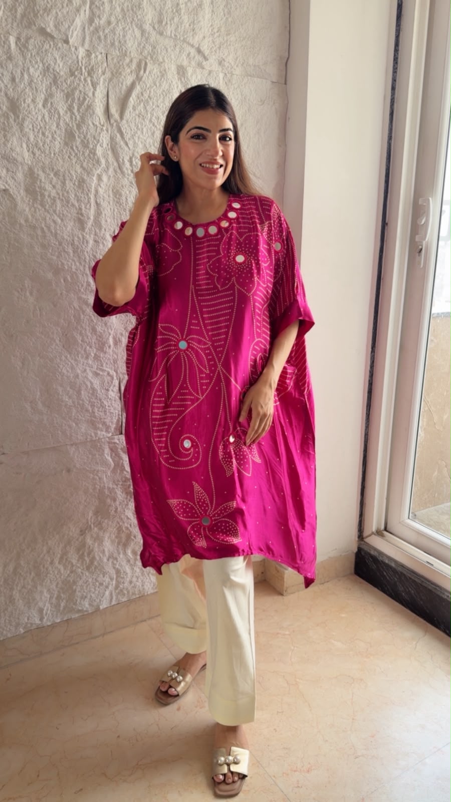 Pure crepe 2pc Kaftan set with pure cotton pant
