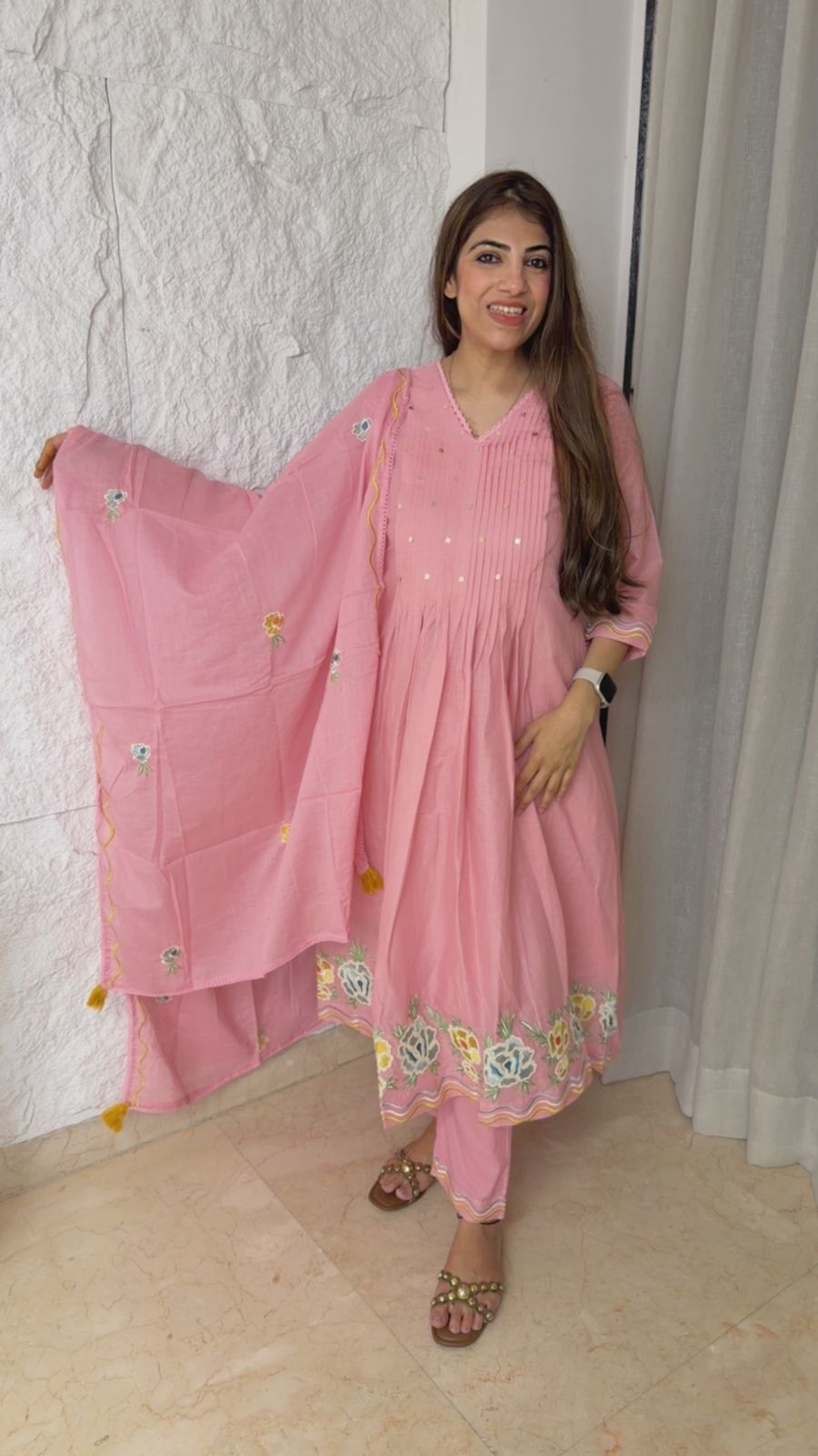 Cotton 3 pc suit with embroidery
