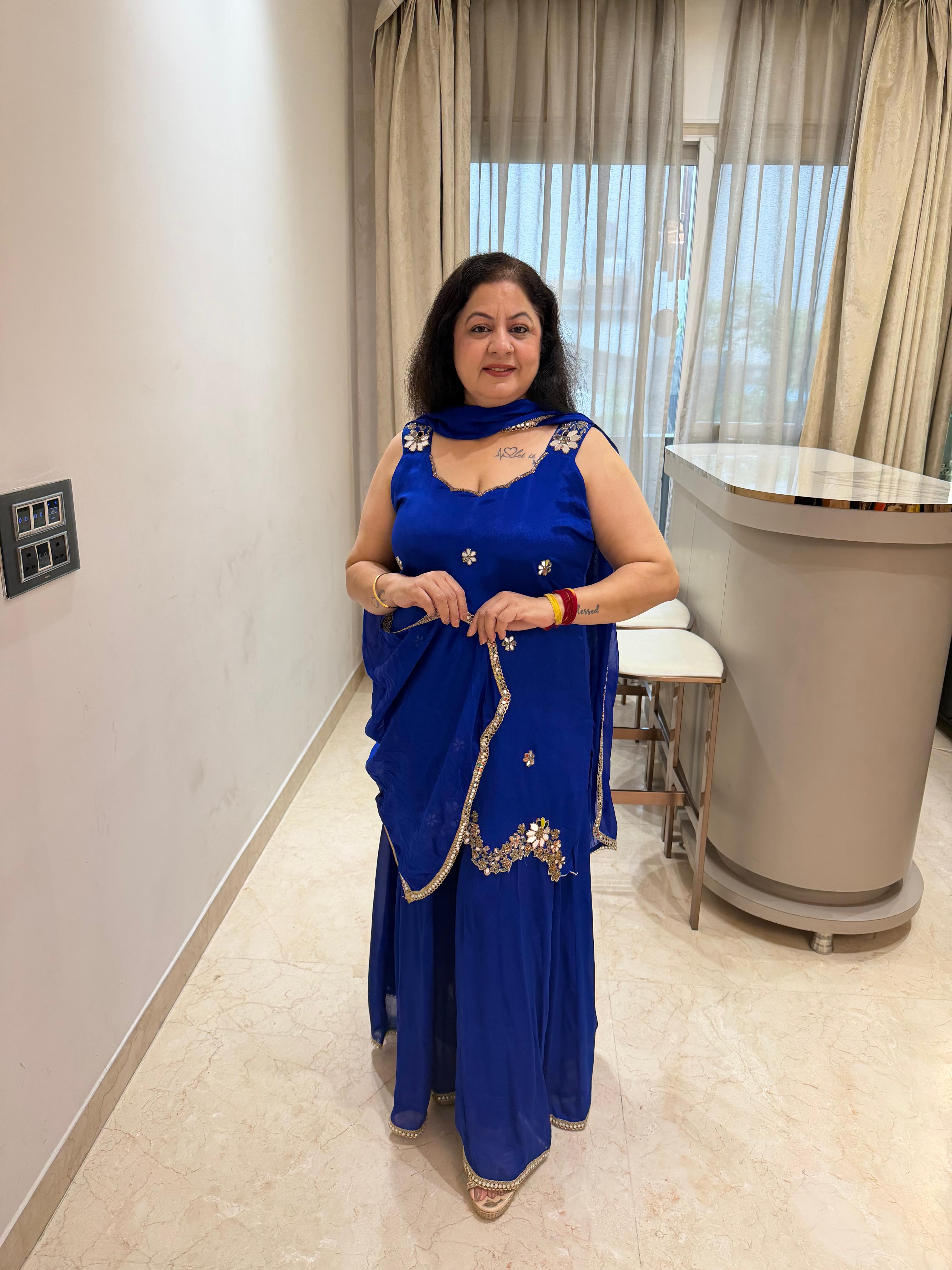Viscose georgette 3,peice sarara set & all original mirror work