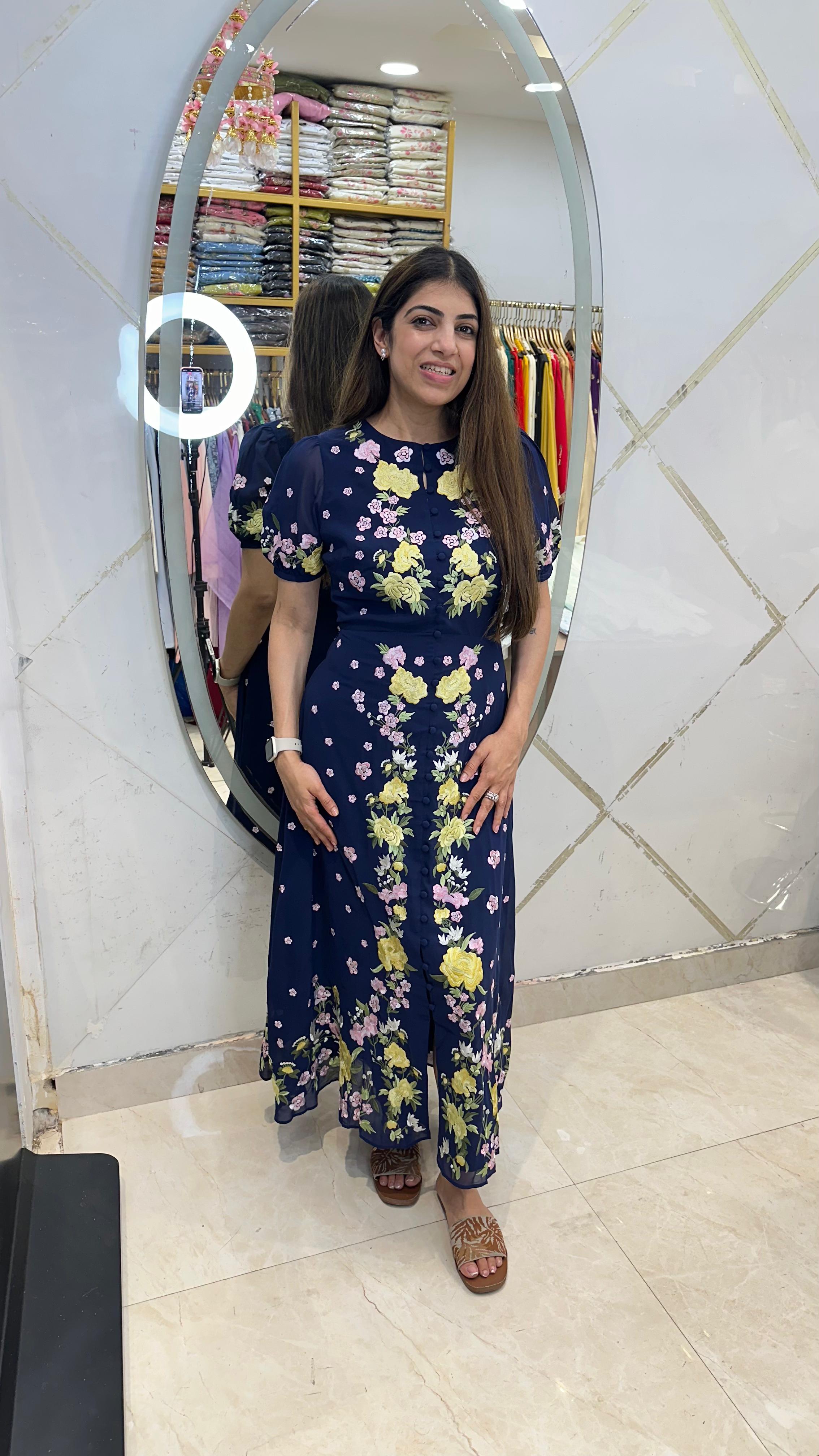 Georgette fabric long dress with embroidery