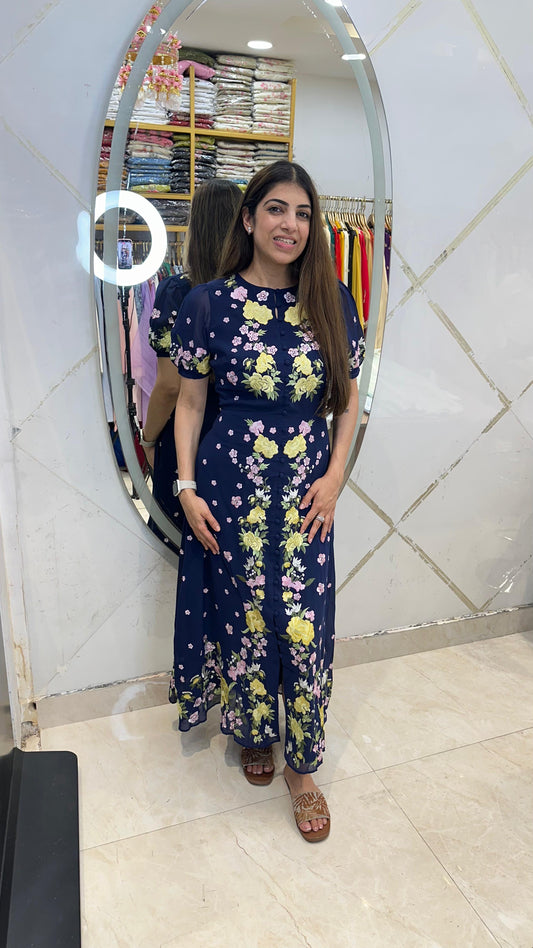 Georgette fabric long dress with embroidery