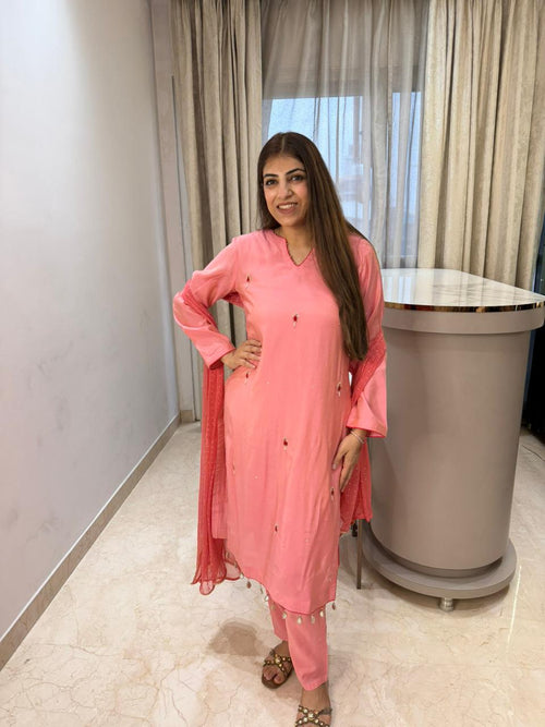 Cotton chanderi 3pc,suit inside cotton lining with mukesh duppata