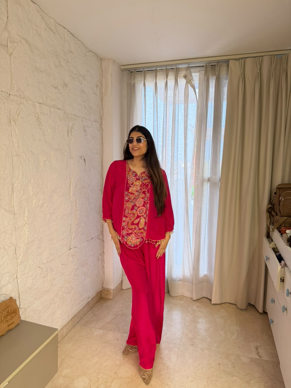 Crepe fabric indo-western 2,pc set in top all handwork & inside pure cotton lining