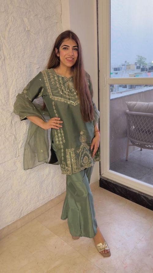 Tissue 3 pc suit with organza dupatta