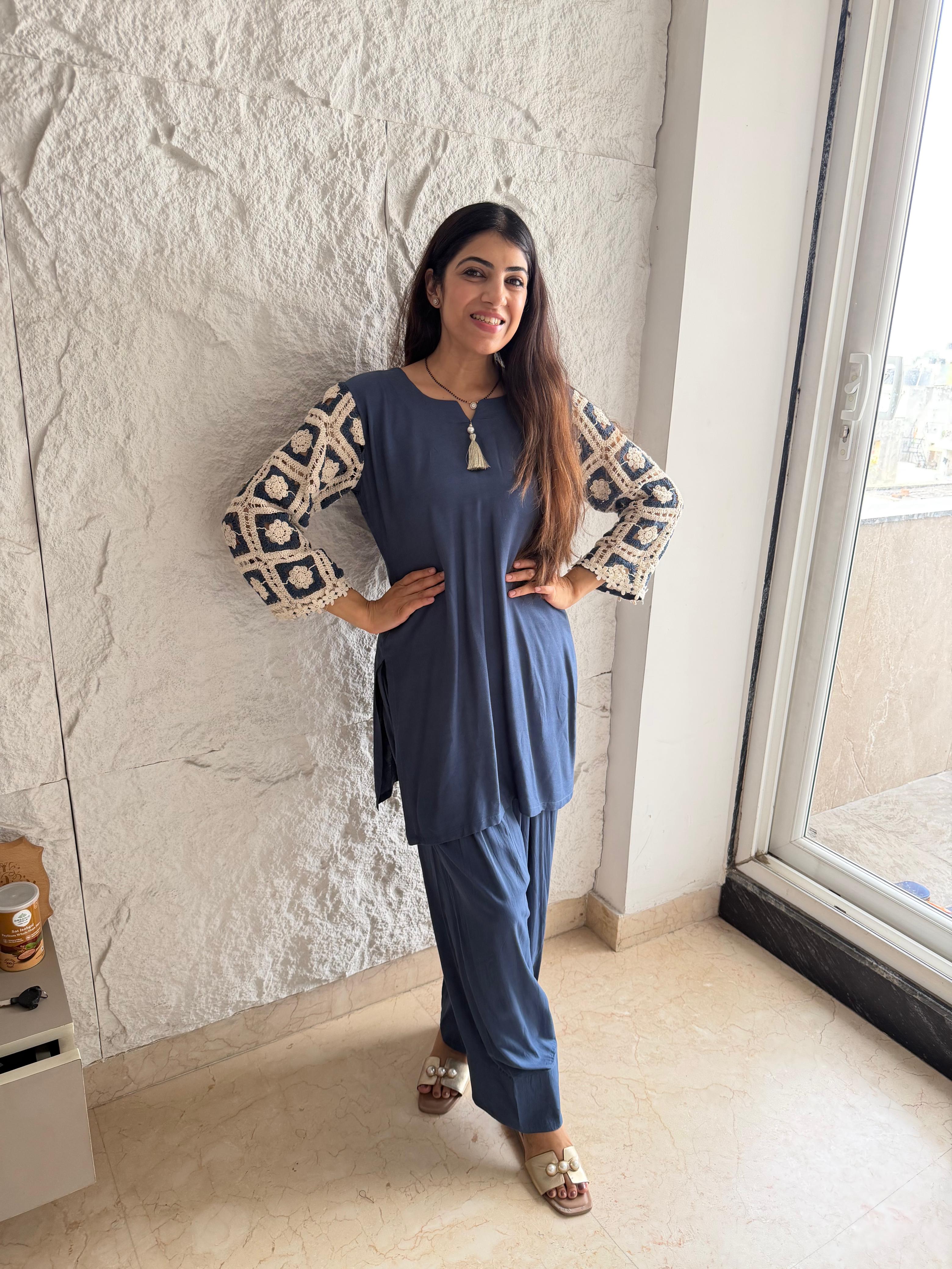 Rayon slub fabric 2 peice co-ord set with farshi salwar