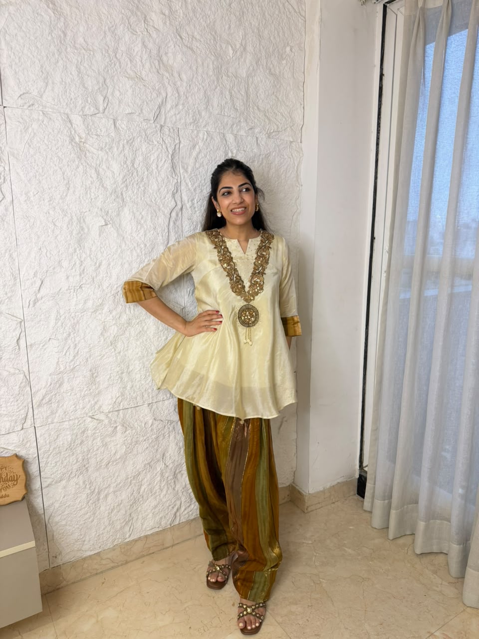 Cosmo fabric peplum 2,pc farshi salwar in contrast