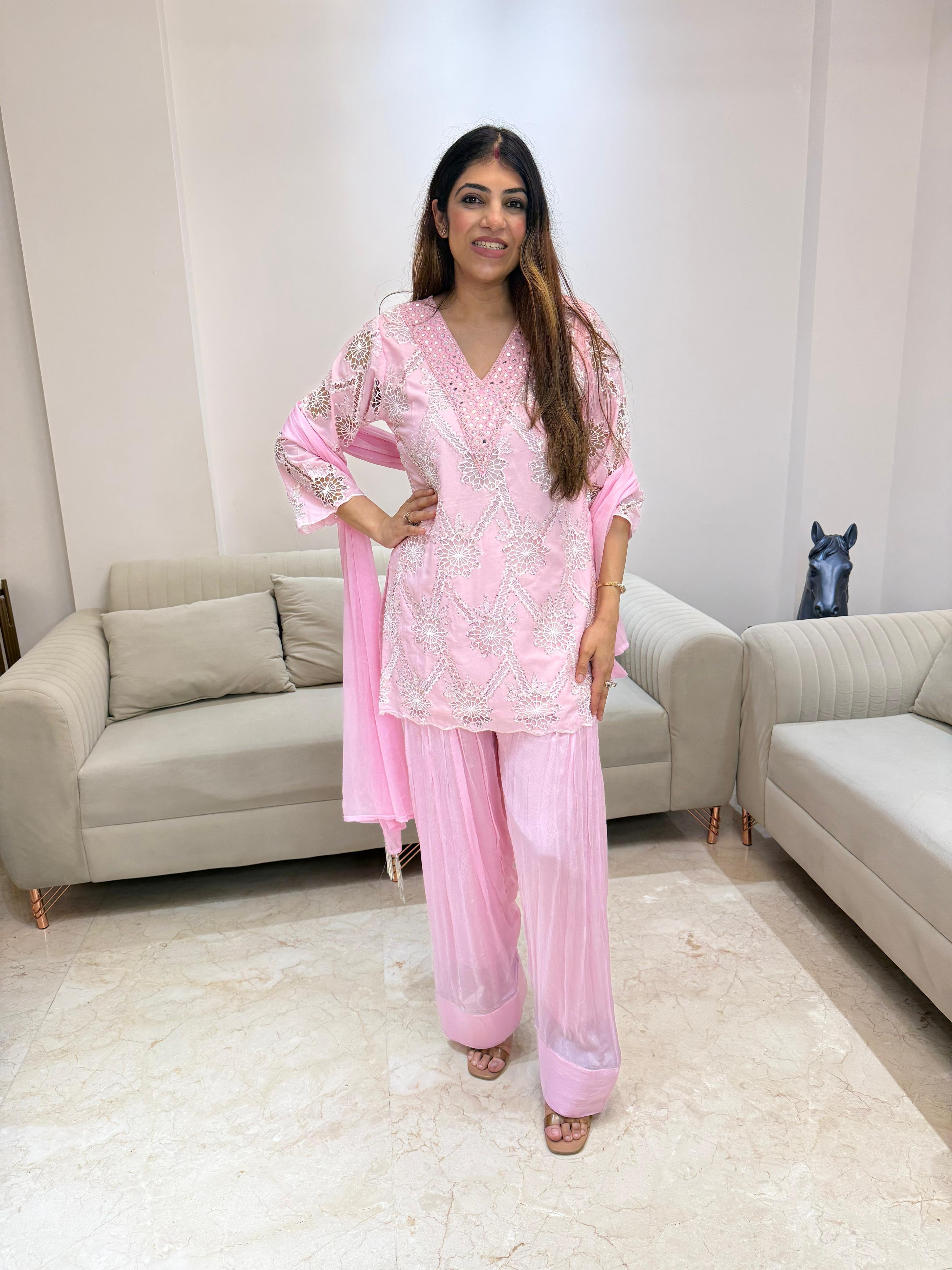 Farshi salwar chinon 3pc partywear suit with cut work design