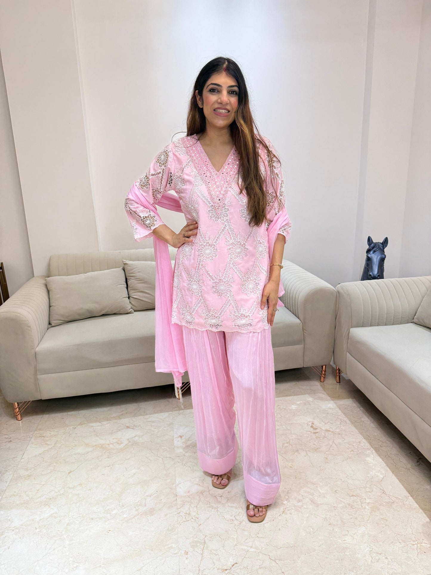 Farshi salwar chinon 3pc partywear suit with cut work design