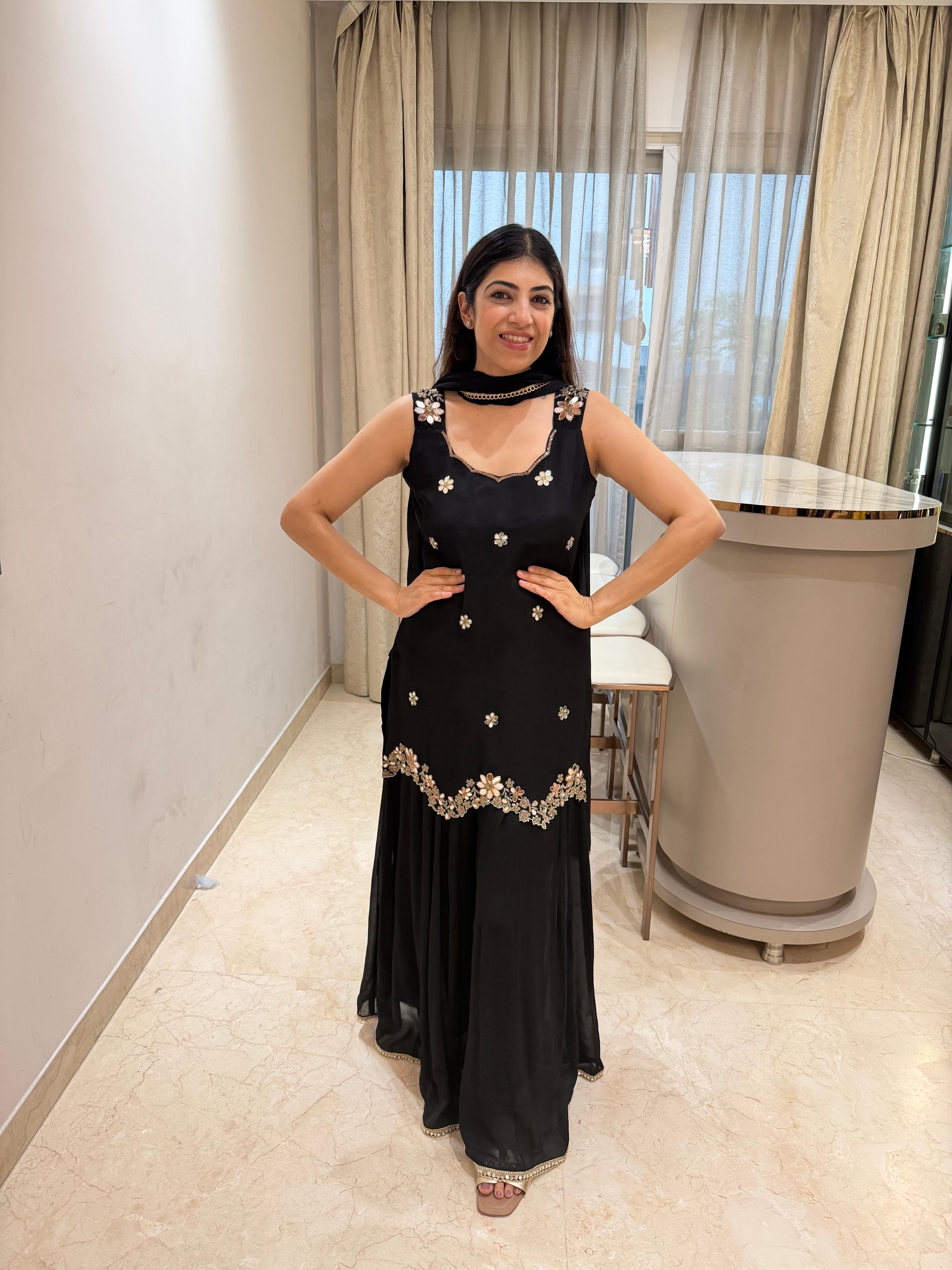 Viscose georgette 3,peice sarara set & all original mirror work