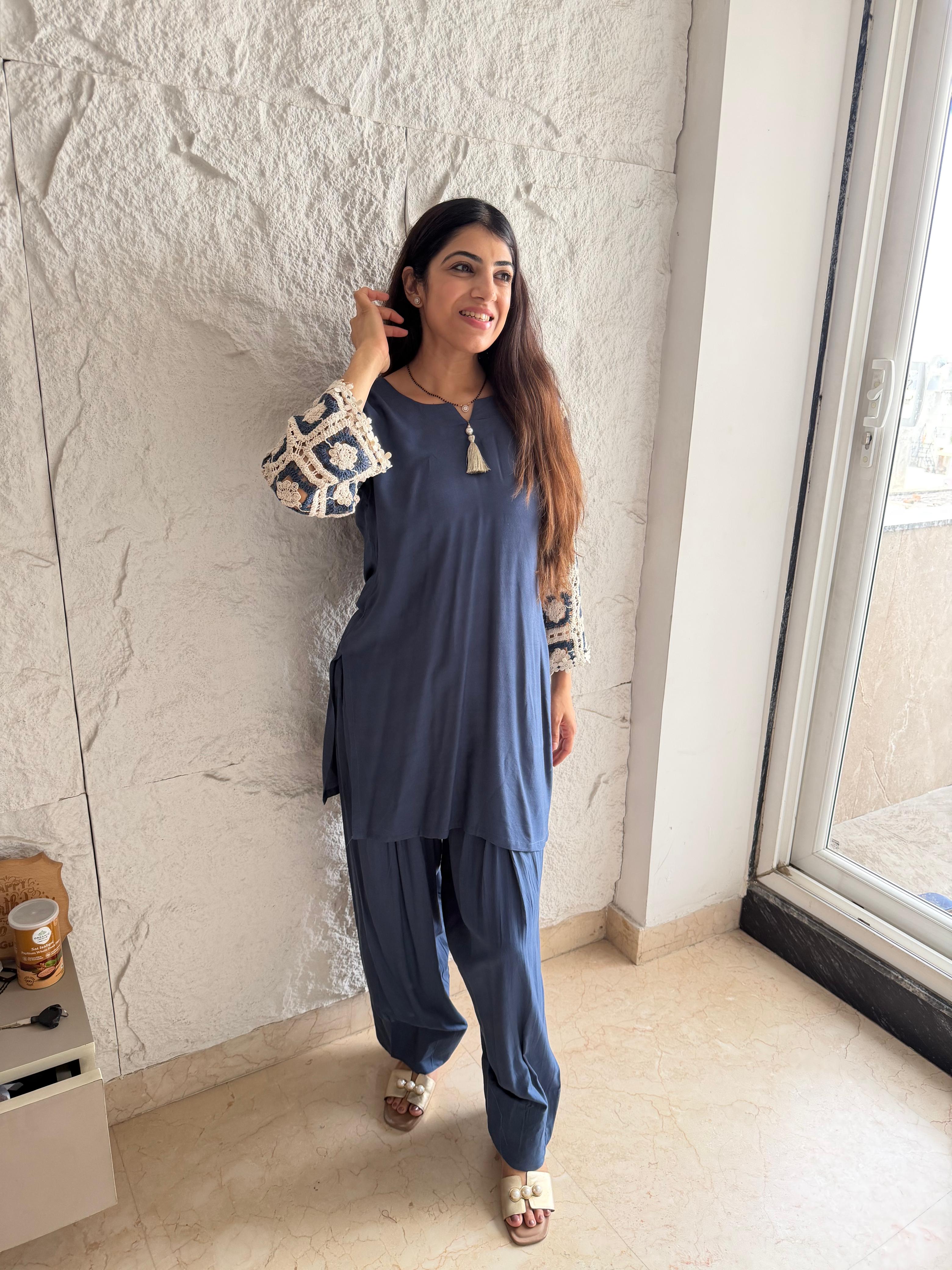 Rayon slub fabric 2 peice co-ord set with farshi salwar