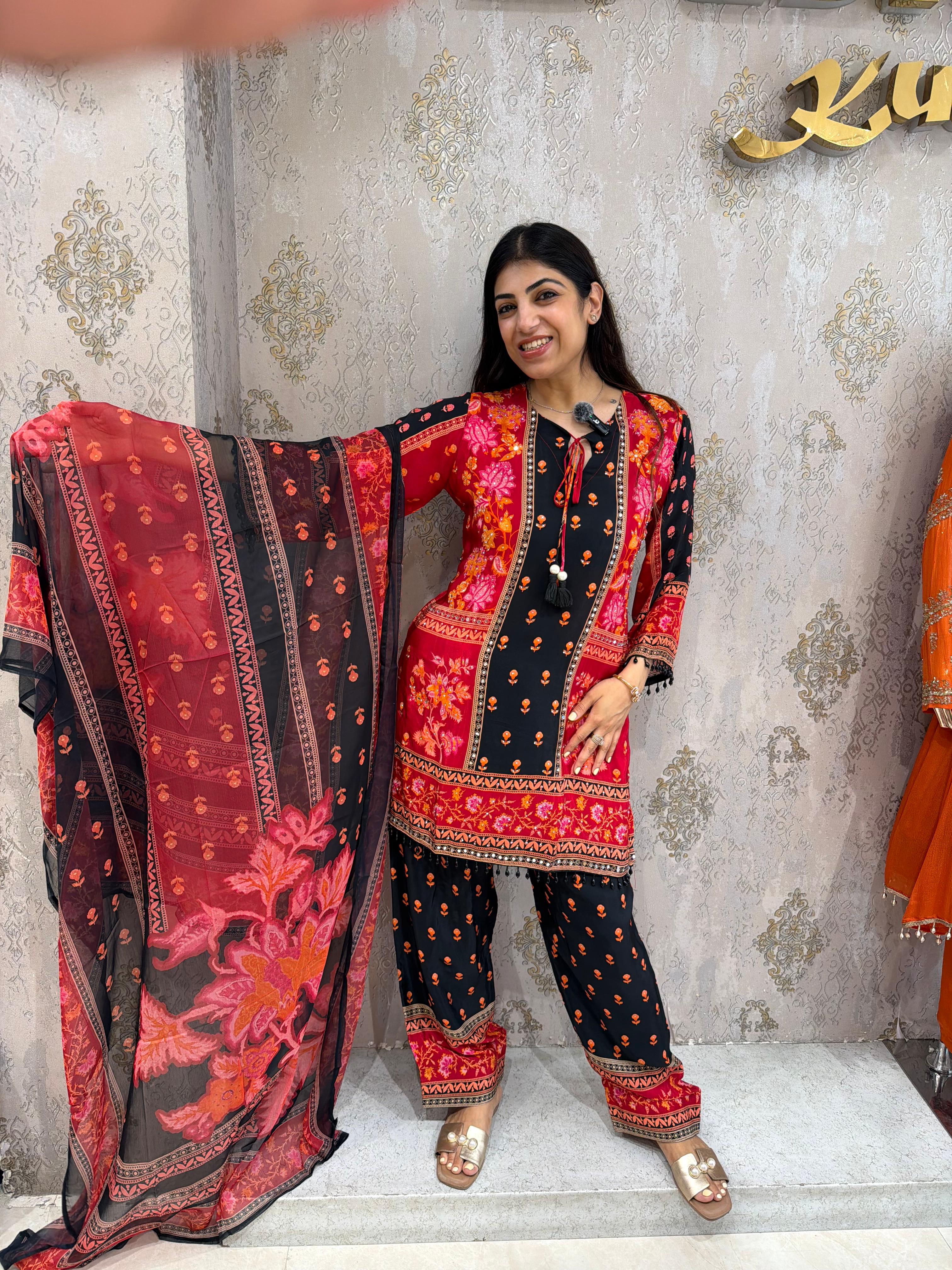 Crepe digital print plazo set & dupatta