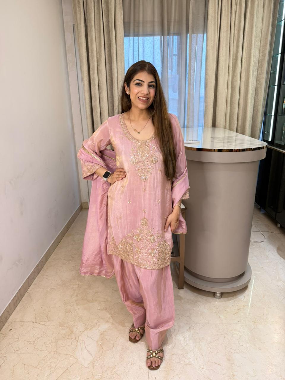 Pure shimmer farshi salwar 3pc,set with all handwork also inside pure cotton lining