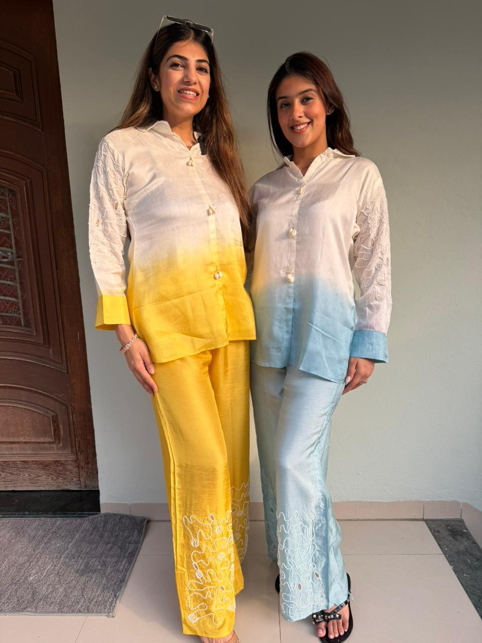 Pure muslin silk 2pc,co-ord set inside-cotton lining with handwork