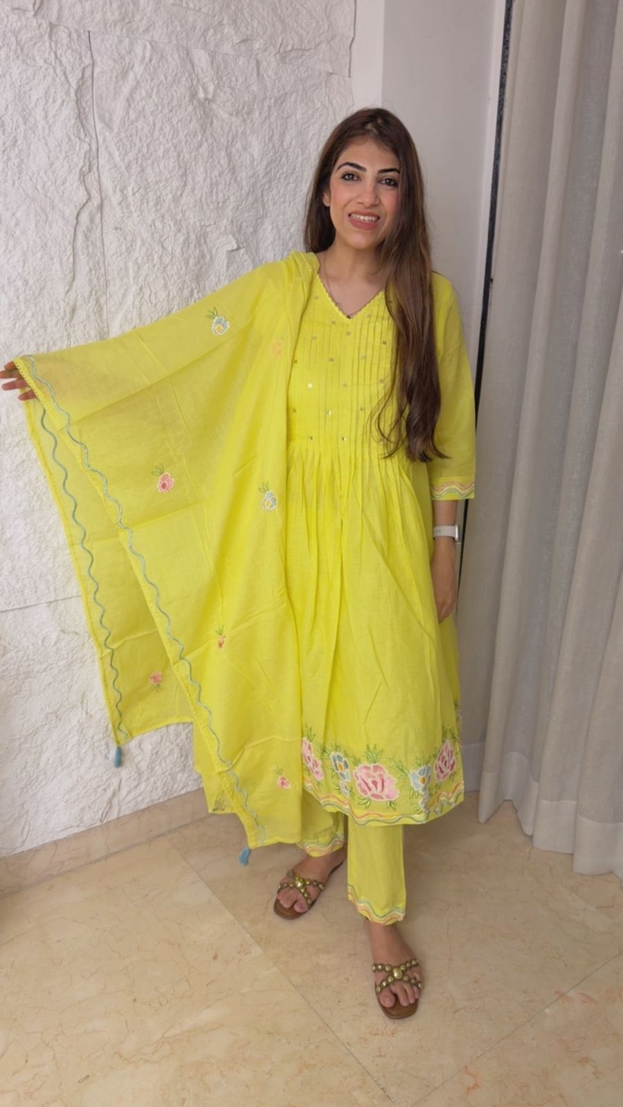 Cotton 3 pc suit with embroidery
