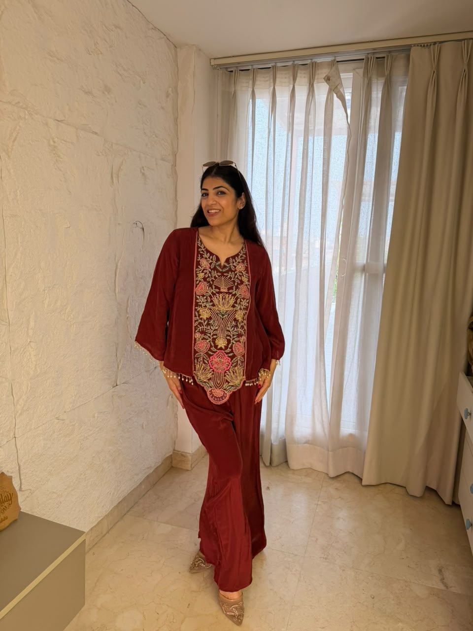 Crepe fabric indo-western 2,pc set in top all handwork & inside pure cotton lining