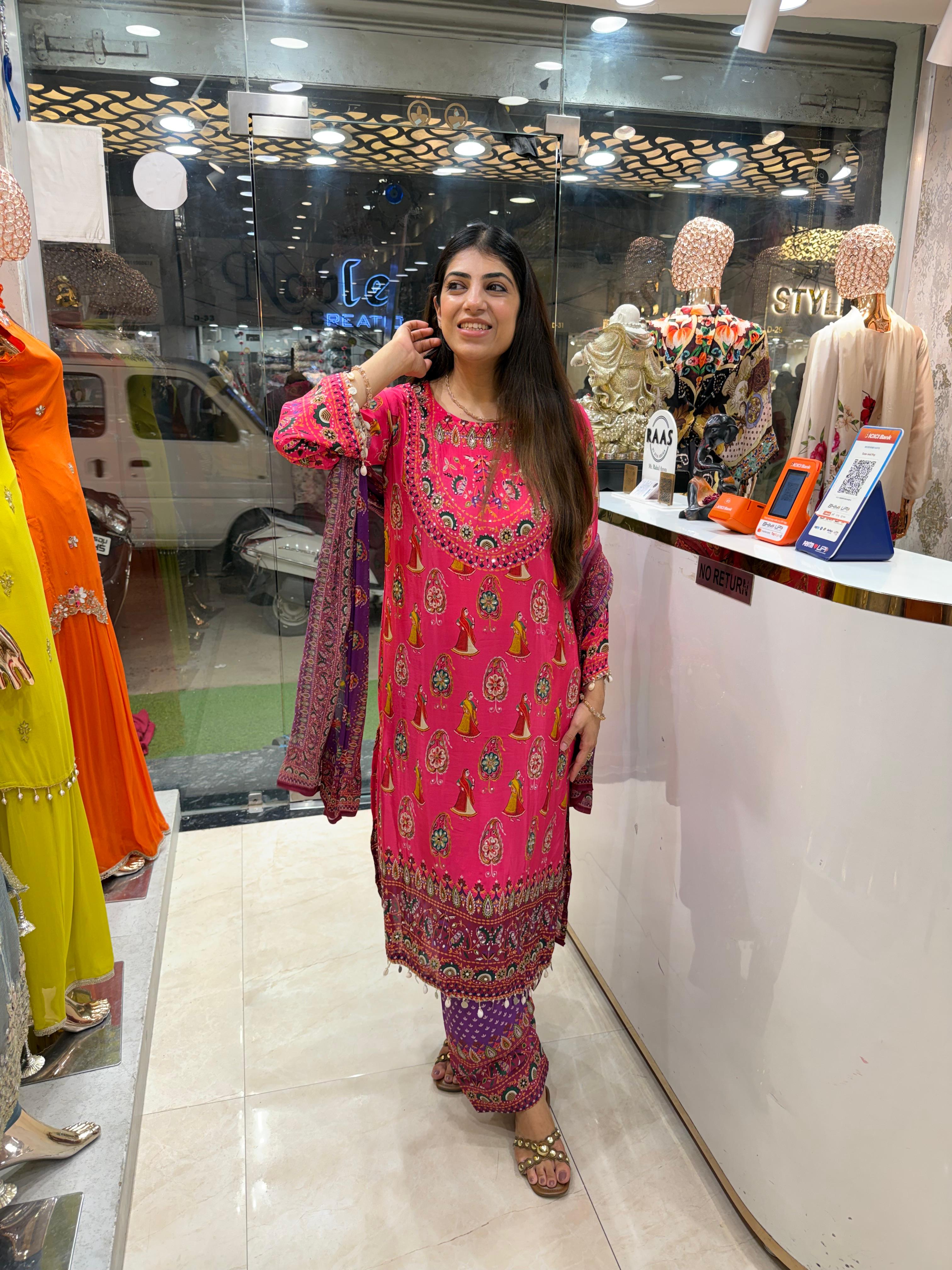 Pure digital crepe 3,peice suit & Chinon dupatta