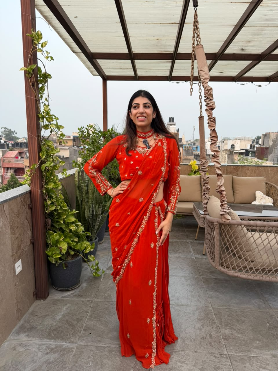 Viscose georgette,Karwa chauth special,handwork  drape saree