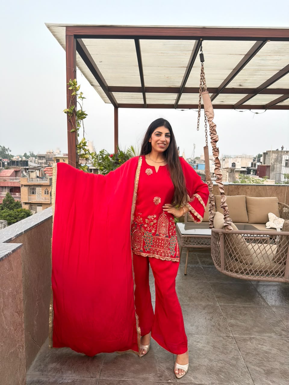 Karwa special, bell bottom 3pc,set all handwork