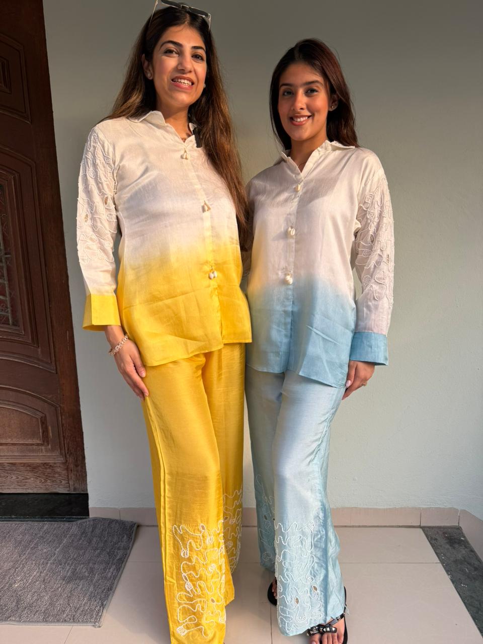 Pure muslin silk 2pc,co-ord set inside-cotton lining with handwork