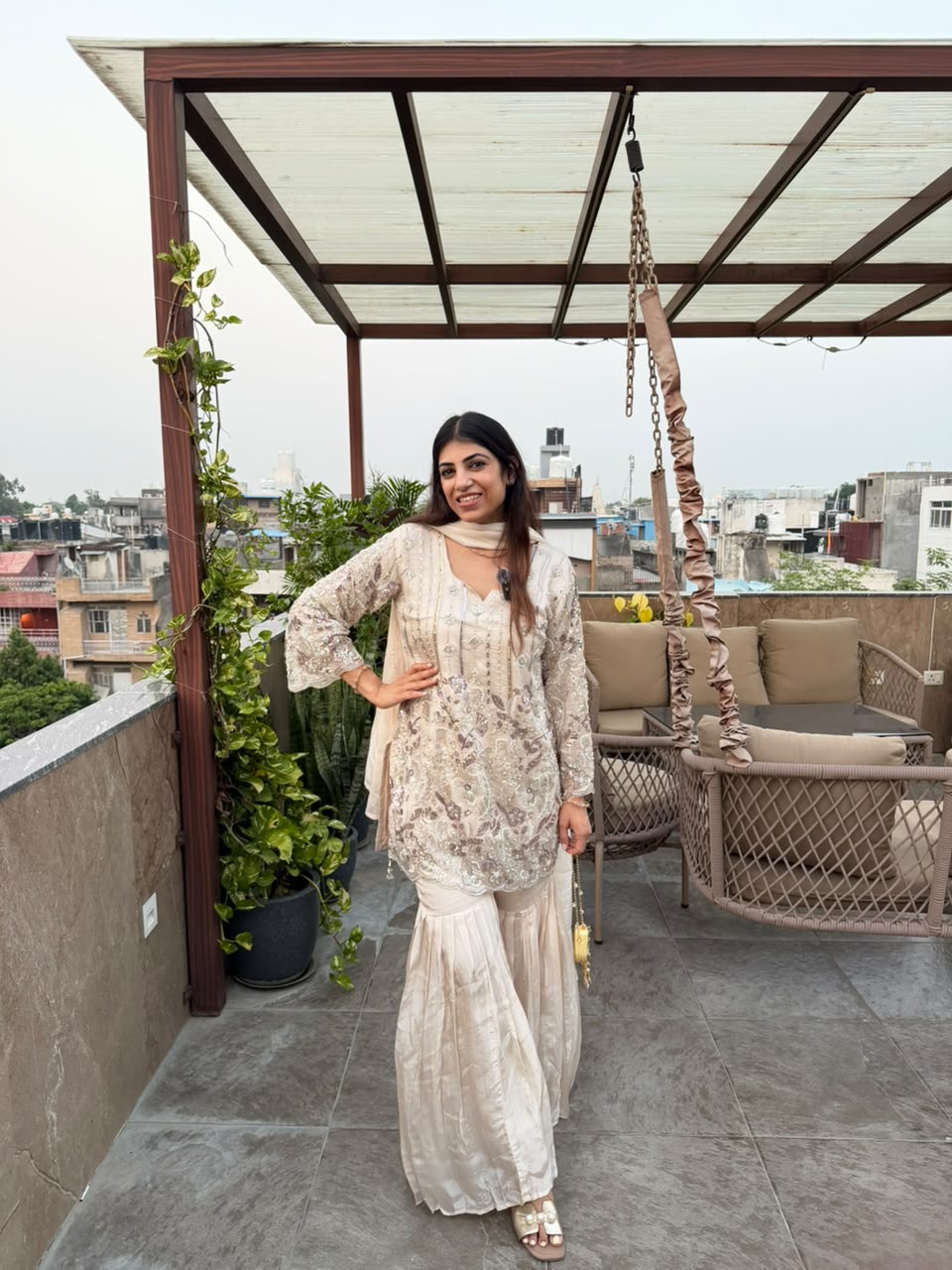 Crepe pleating sarara set With all handwork & dupatta