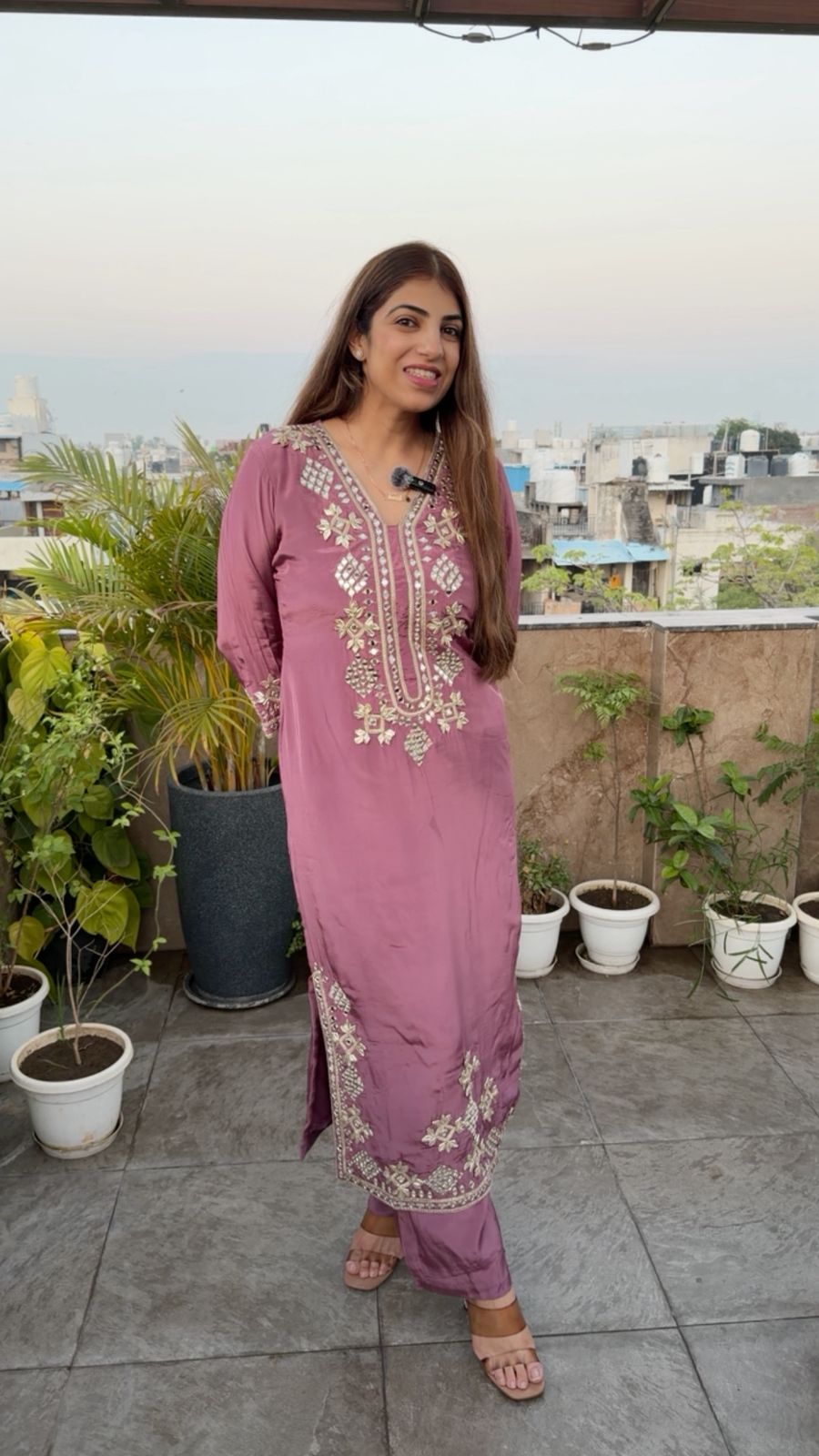 Pure crepe long 2pc, set side slit cut with gota patti and mirror work