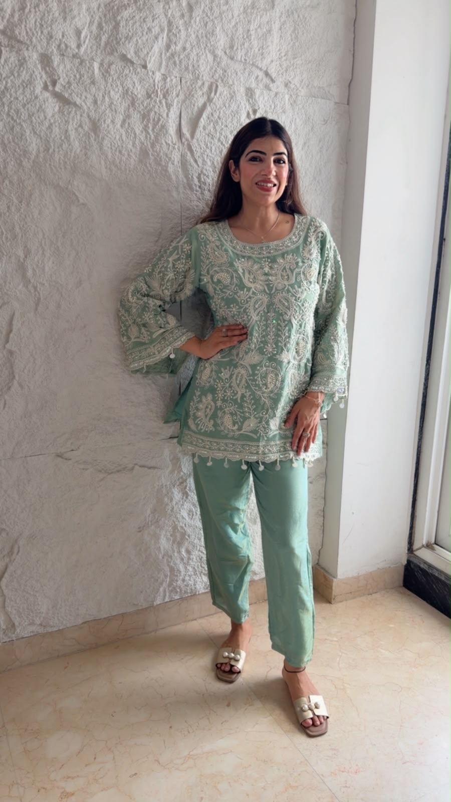 Pure shimmer Two-pc, co-ord set with all embroidery