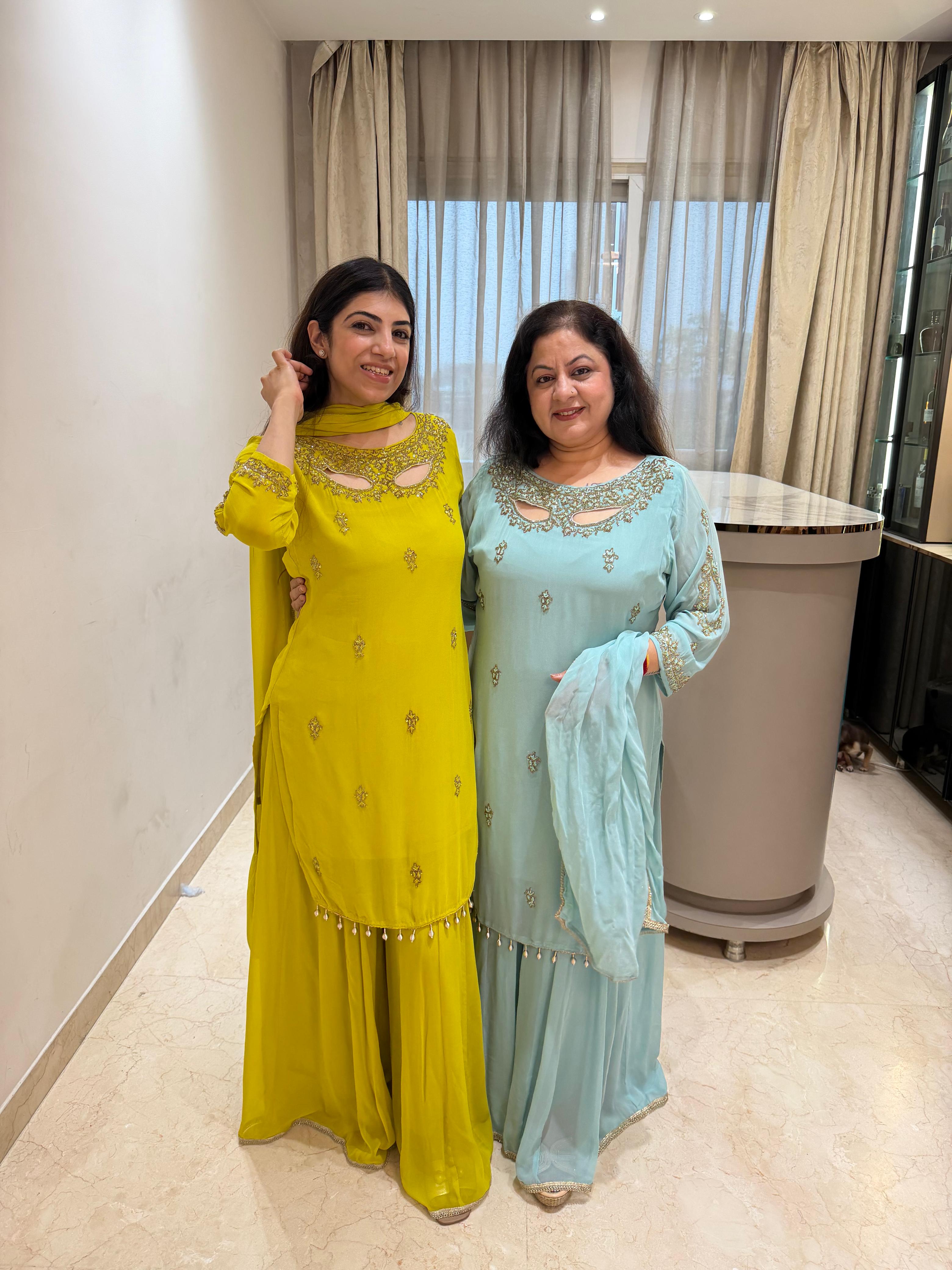 Pure viscose georgette 3,peice sarara set with all handwork