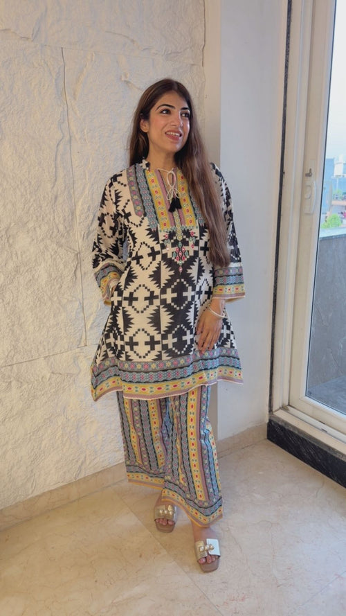 Pure cotton 2 pc a line co-ord set with straight fit pants