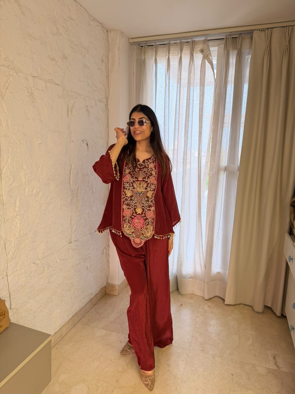 Crepe fabric indo-western 2,pc set in top all handwork & inside pure cotton lining