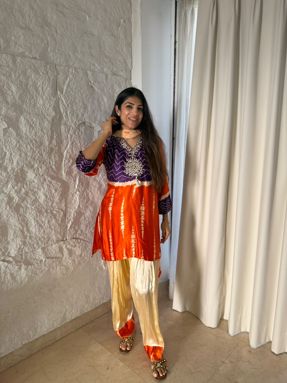 Pure Gaji silk ombre-farshi salwar set with mirror work & dupatta