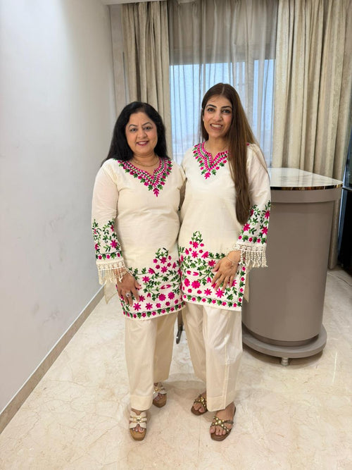 Pure cotton two pc co-ord set with lining and computer embroidery