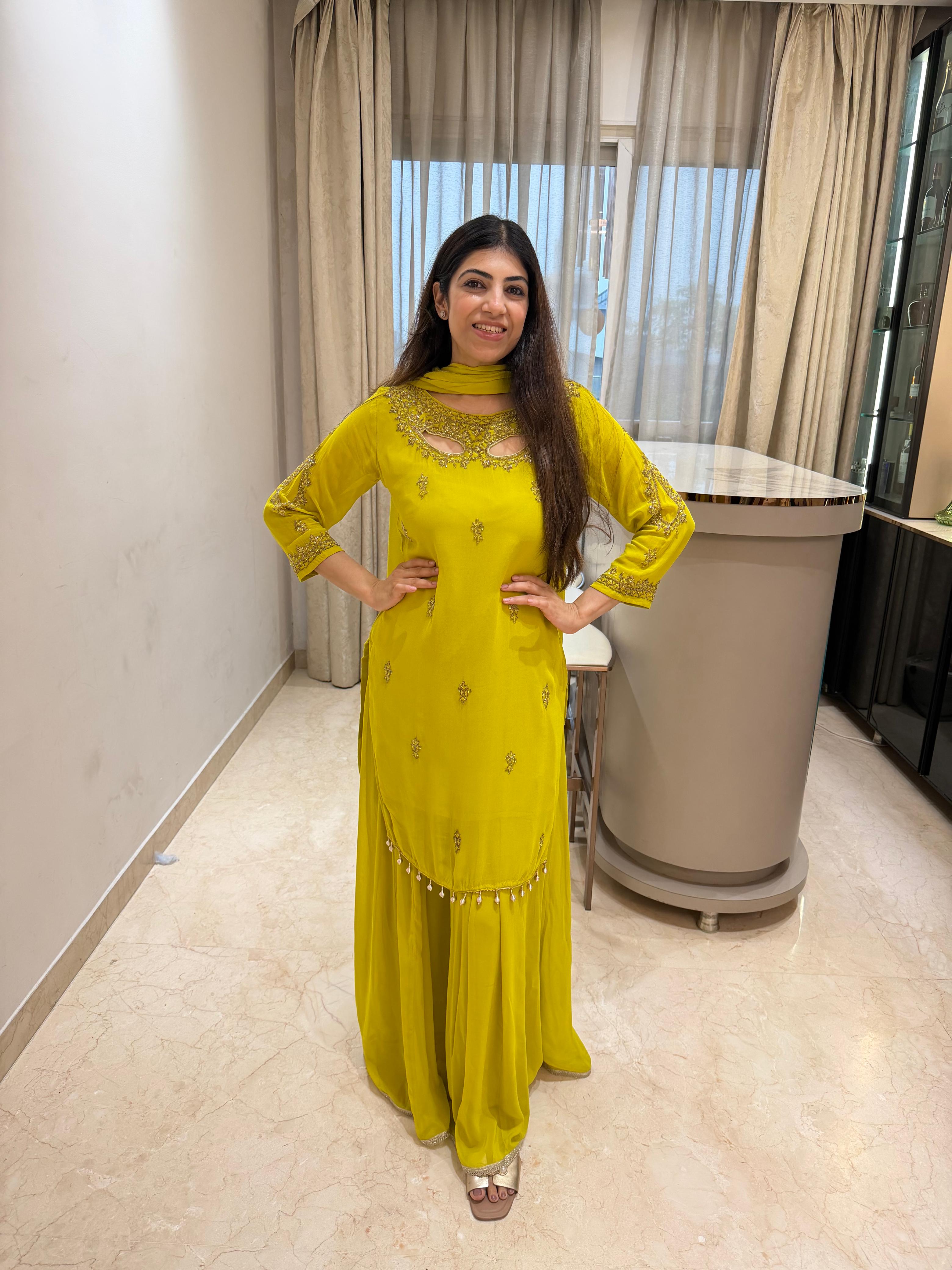 Pure viscose georgette 3,peice sarara set with all handwork