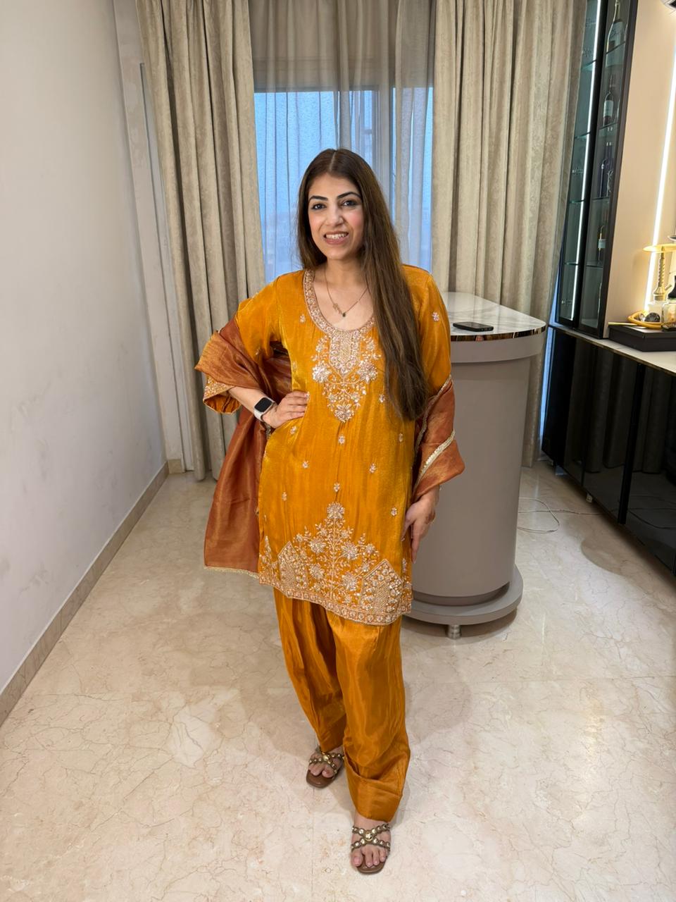 Pure shimmer farshi salwar 3pc,set with all handwork also inside pure cotton lining