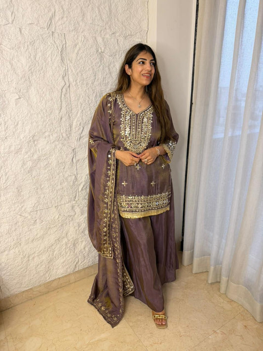 Pure shimmer tissue 3pc,set  all original mirror work with divider plazo