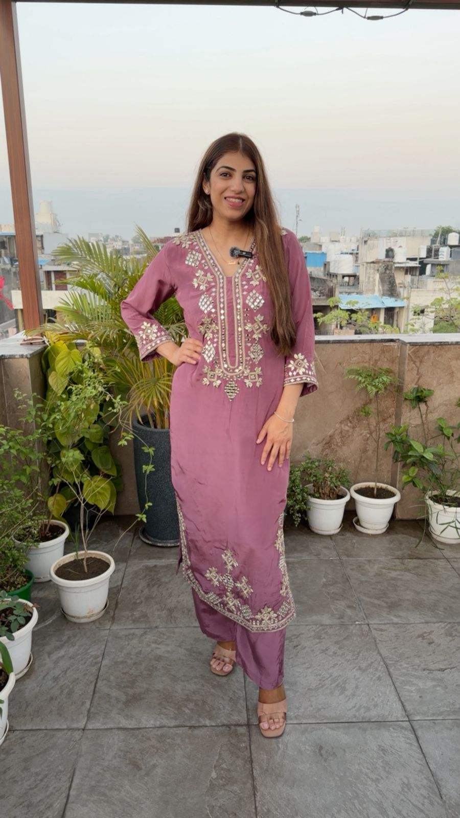 Pure crepe long 2pc, set side slit cut with gota patti and mirror work