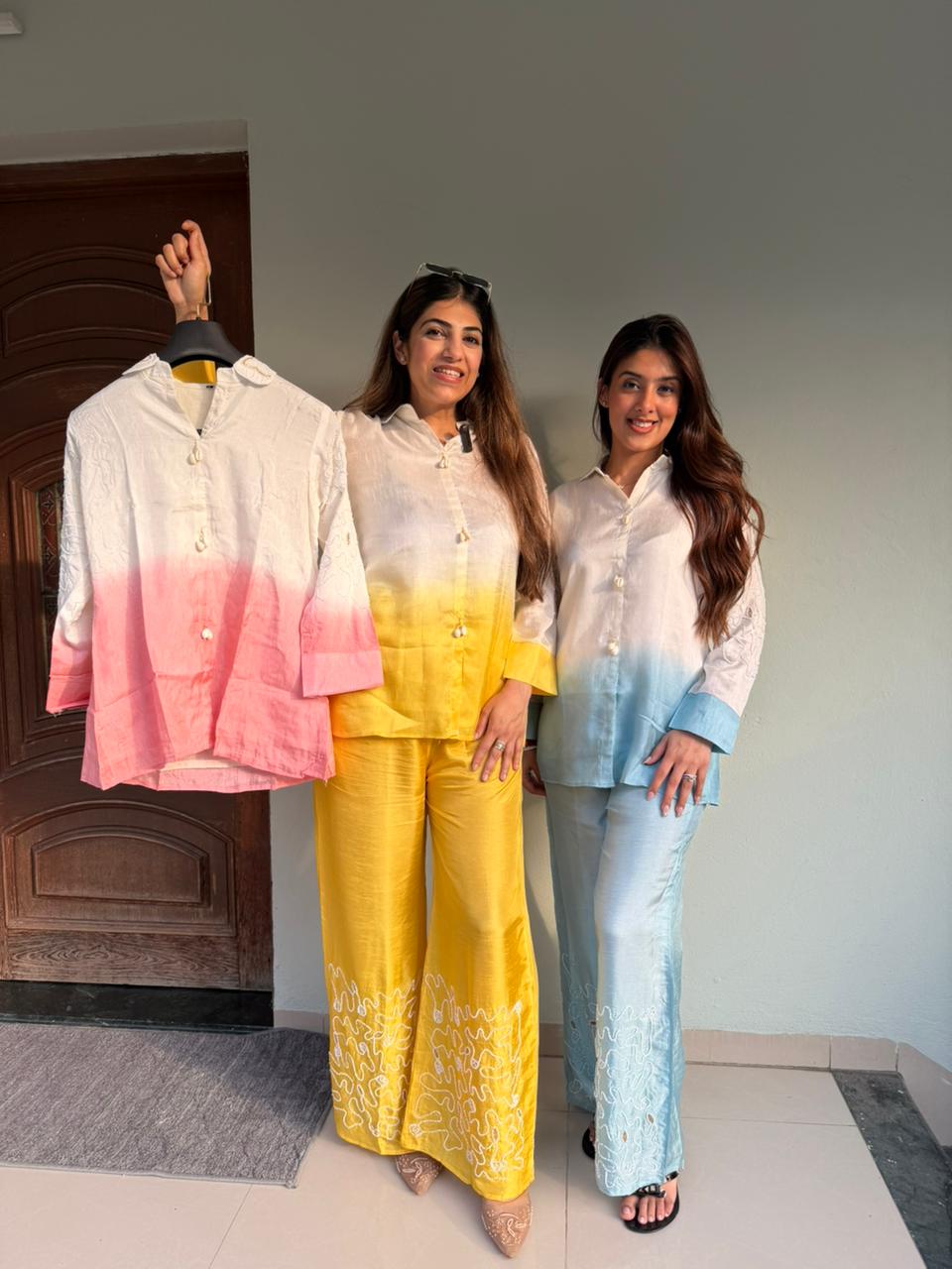 Pure muslin silk 2pc,co-ord set inside-cotton lining with handwork