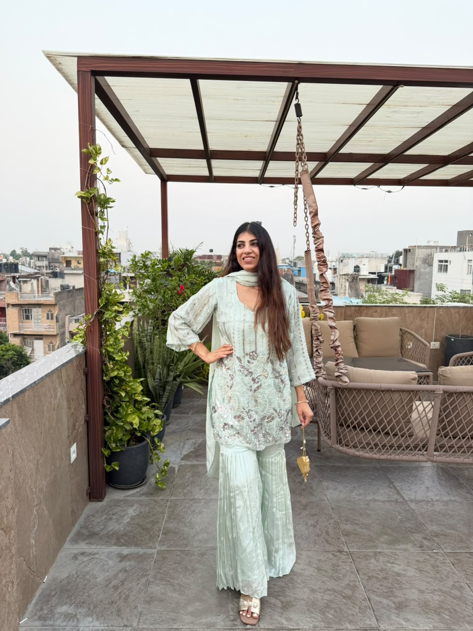 Crepe pleating sarara set With all handwork & dupatta