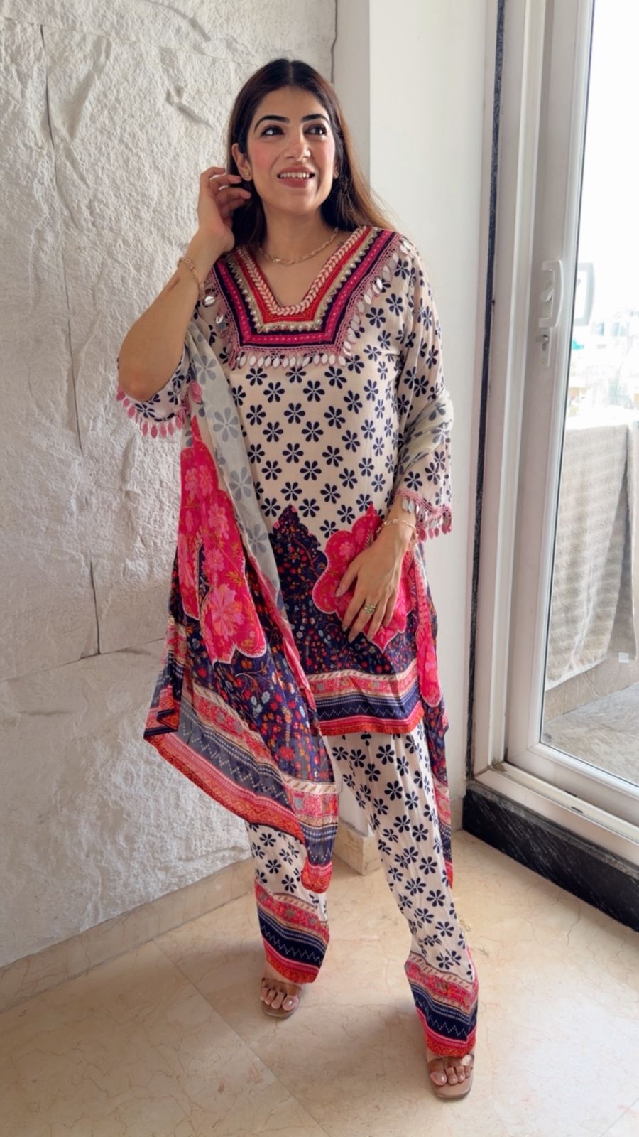 Pure-crepe farshi salwar with multi print & Chinon dupatta