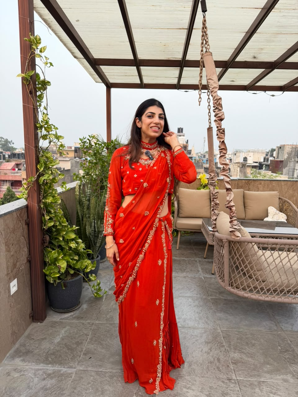 Viscose georgette,Karwa chauth special,handwork  drape saree