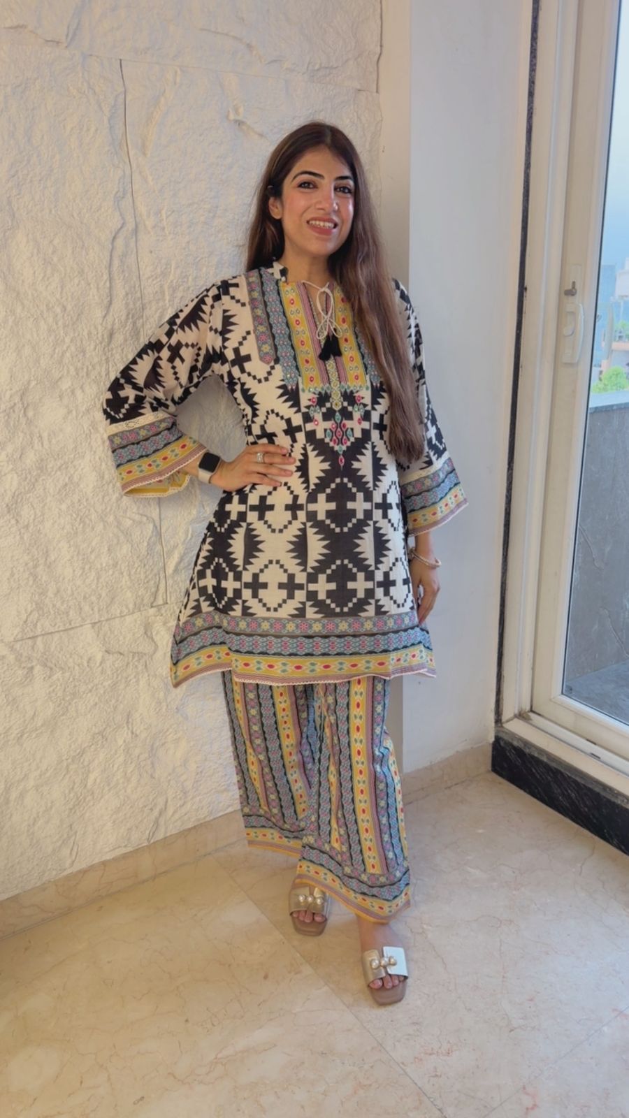 Pure cotton 2 pc a line co-ord set with straight fit pants