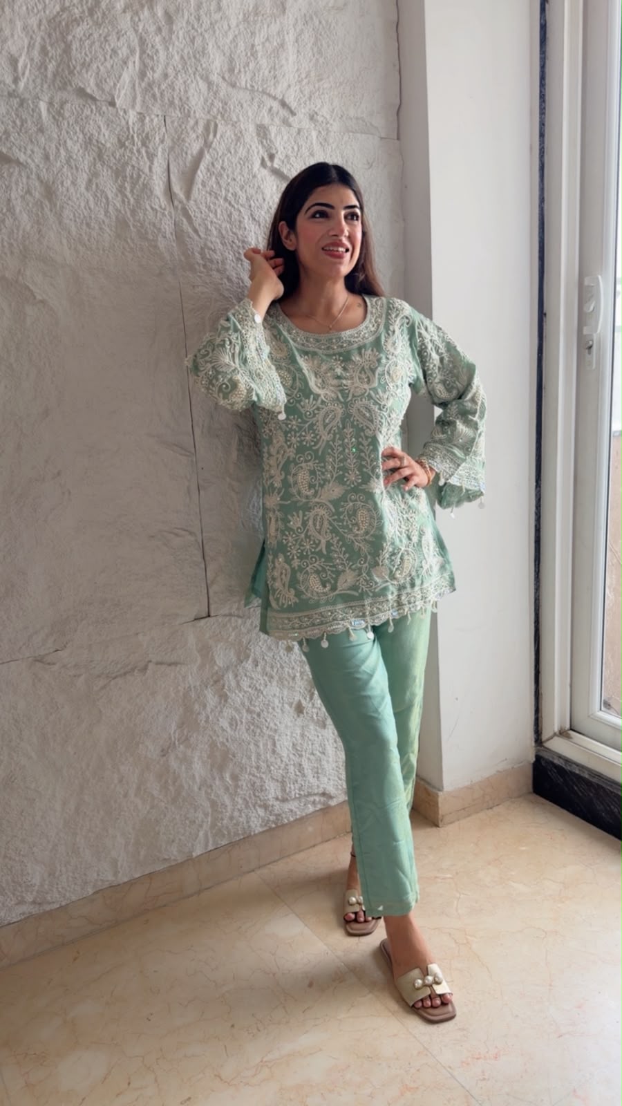 Pure shimmer Two-pc, co-ord set with all embroidery